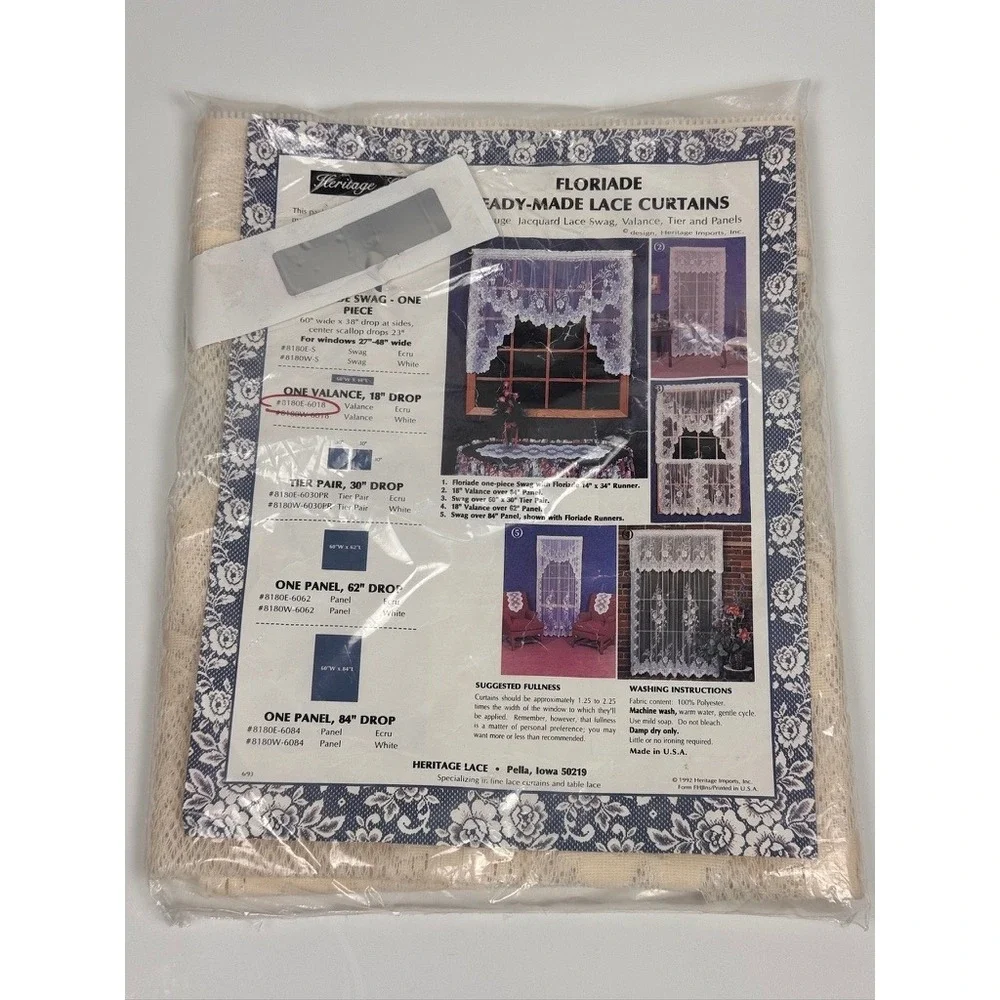 Heritage Lace Floriade Valance Ecru Jacquard Lace Curtain 60x18 Vintage USA Made